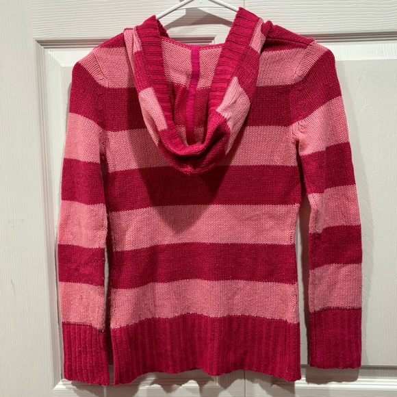 JUSTICE Girl’s Pink Striped Button Down V Neck Knit Hooded Sweater - size S(10) - Picture 3 of 3